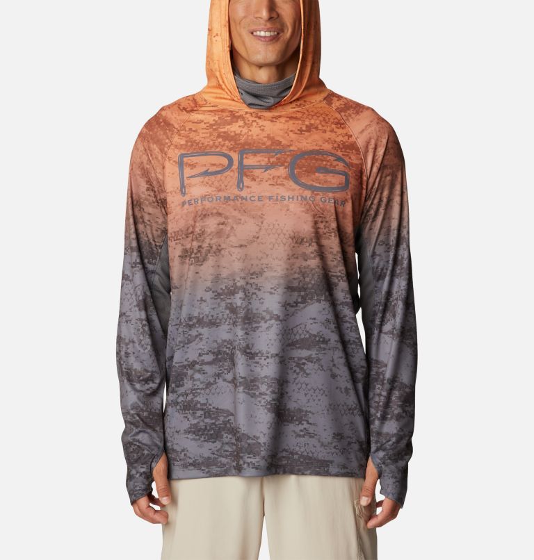 Men's PFG Super Terminal Tackle Vent Hoodie, Color: Orange Blast PFG Camo Gradient, image 9