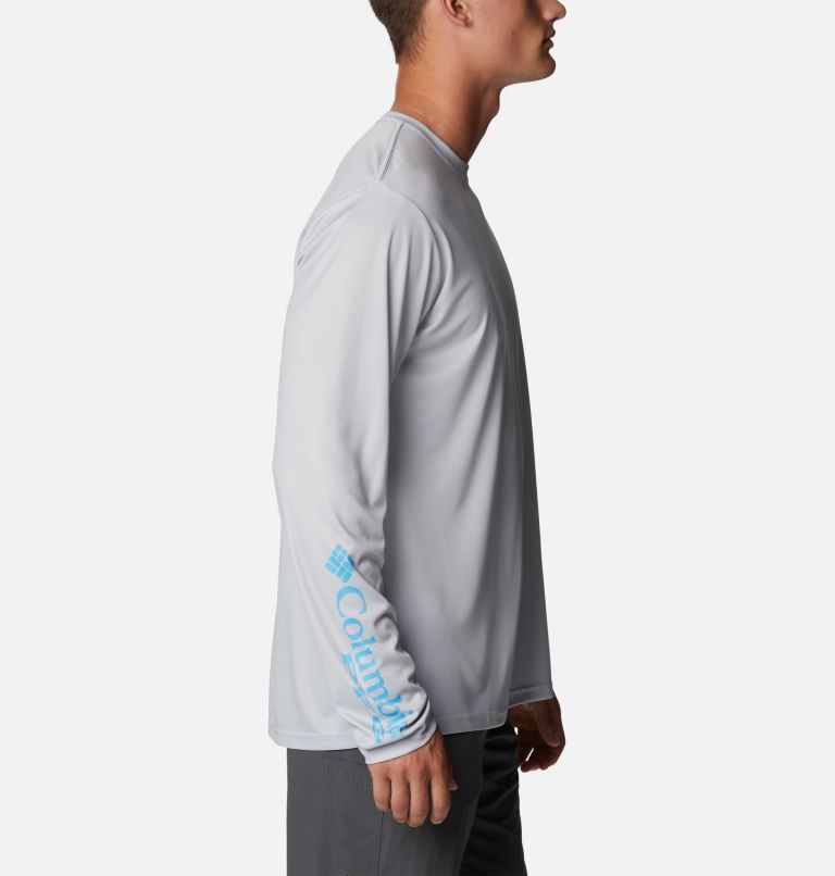 Men’s PFG Terminal Tackle Long Sleeve Shirt, Color: Cool Grey, Riptide Freshwater, image 3