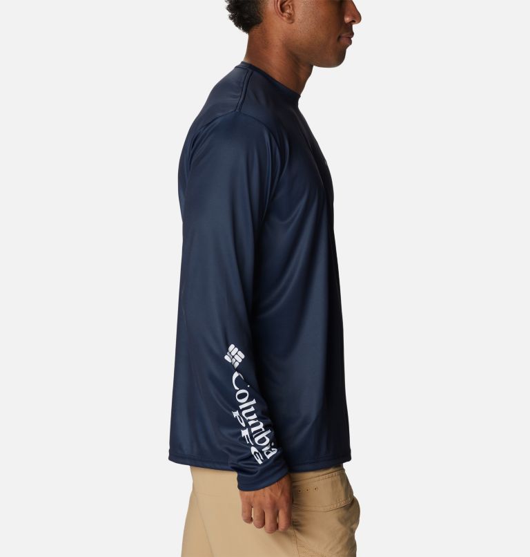 Men's PFG Terminal Tackle Fish Star Long Sleeve Shirt, Color: Collegiate Navy, White Trout, image 3