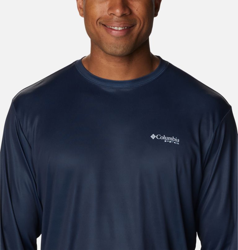 Men's PFG Terminal Tackle Fish Star Long Sleeve Shirt, Color: Collegiate Navy, White Trout, image 4