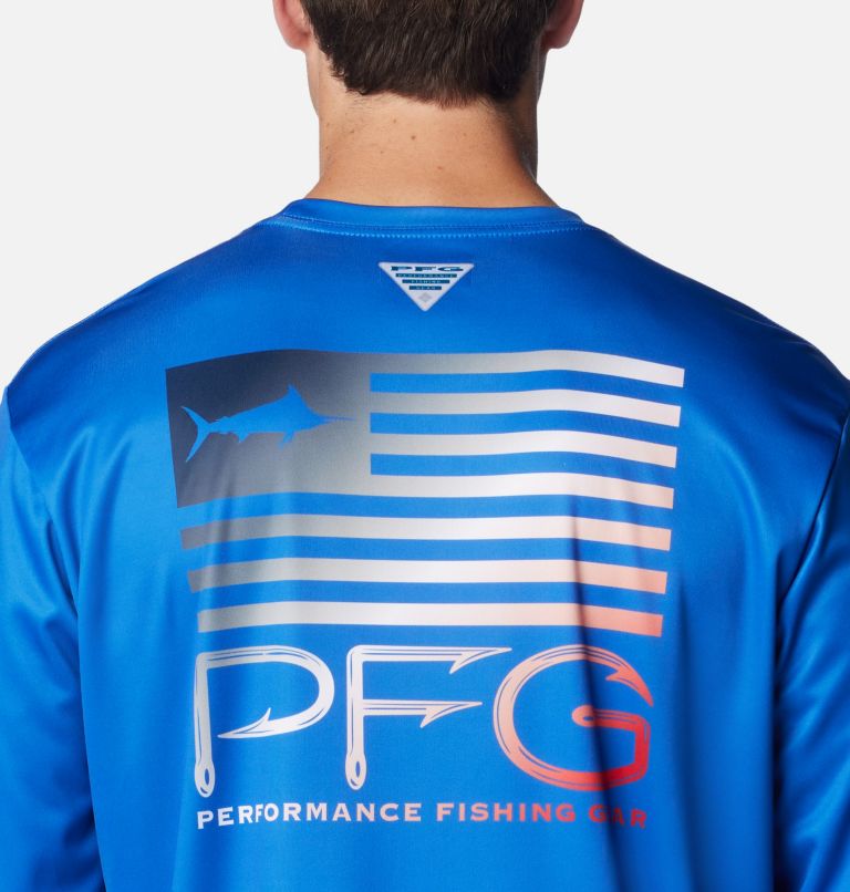 Men's PFG Terminal Tackle Fish Star Long Sleeve Shirt, Color: Vivid Blue, Coll Navy Marlin Gradient, image 5