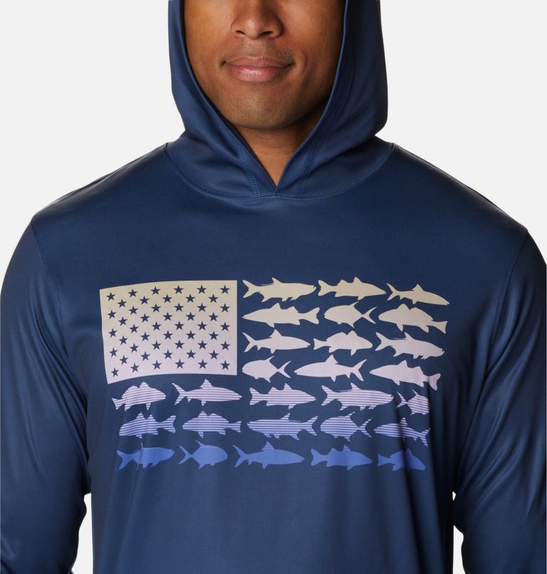 Men's PFG Terminal Tackle Fish Flag Hoodie, Color: Carbon, Ancient Fossil Inshore, image 4