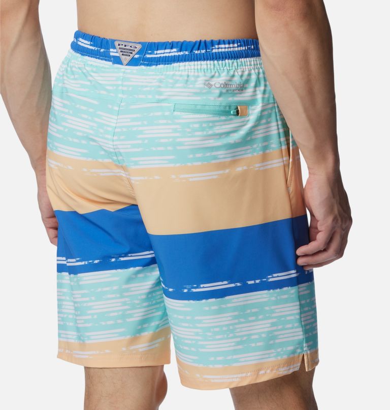 Men's PFG Super Slack Tide Hybrid Water Shorts, Color: Vivid Blue Ikat Rainbow, image 5
