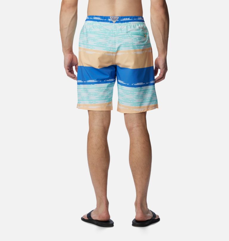 Men's PFG Super Slack Tide Hybrid Water Shorts, Color: Vivid Blue Ikat Rainbow, image 2