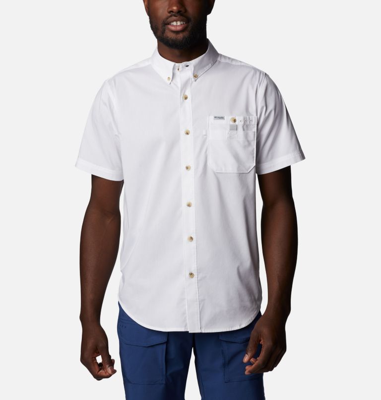 Men's PFG Bonefish Short Sleeve Shirt, Color: White, image 1