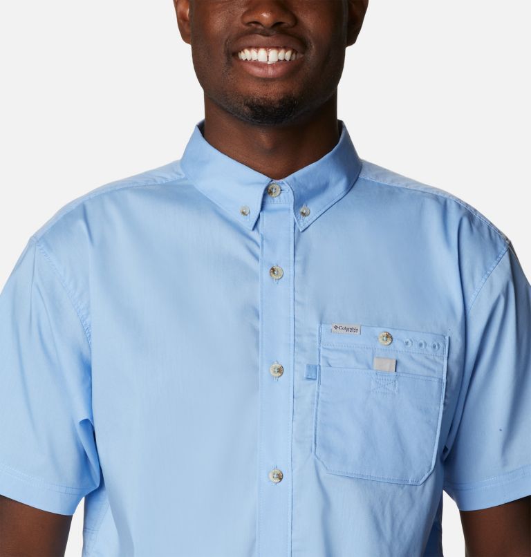 Thumbnail: Men's PFG Bonefish Short Sleeve Shirt, Color: Agate Blue, image 4
