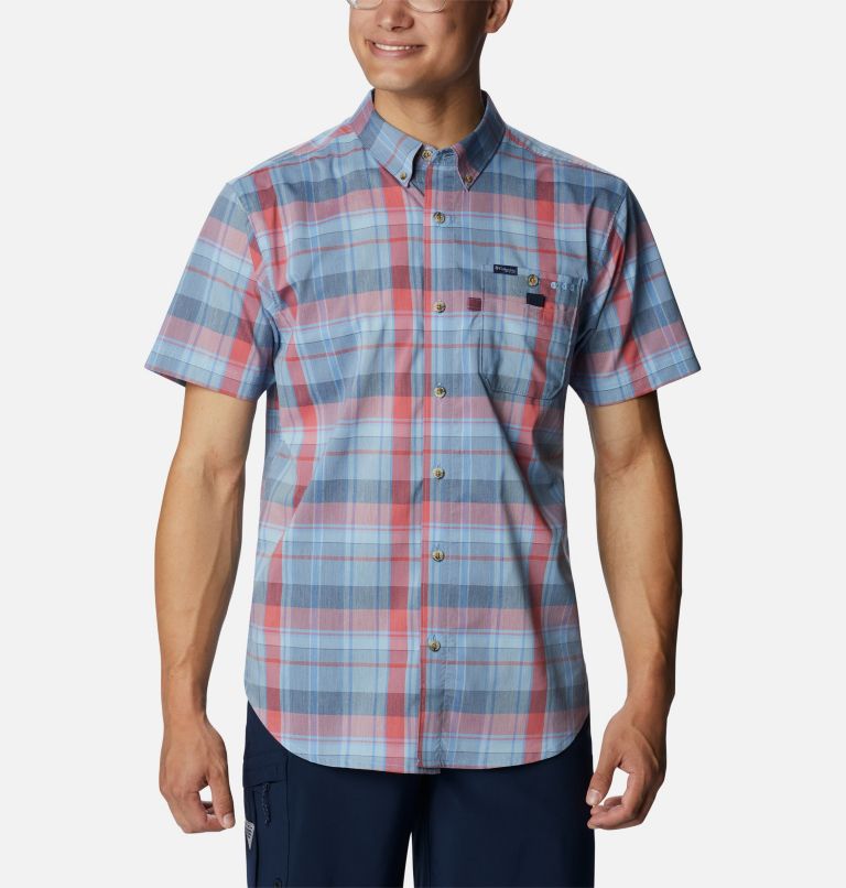 Men's PFG Super Bonefish Short Sleeve Shirt, Color: Agate Blue Multi Madras, image 1