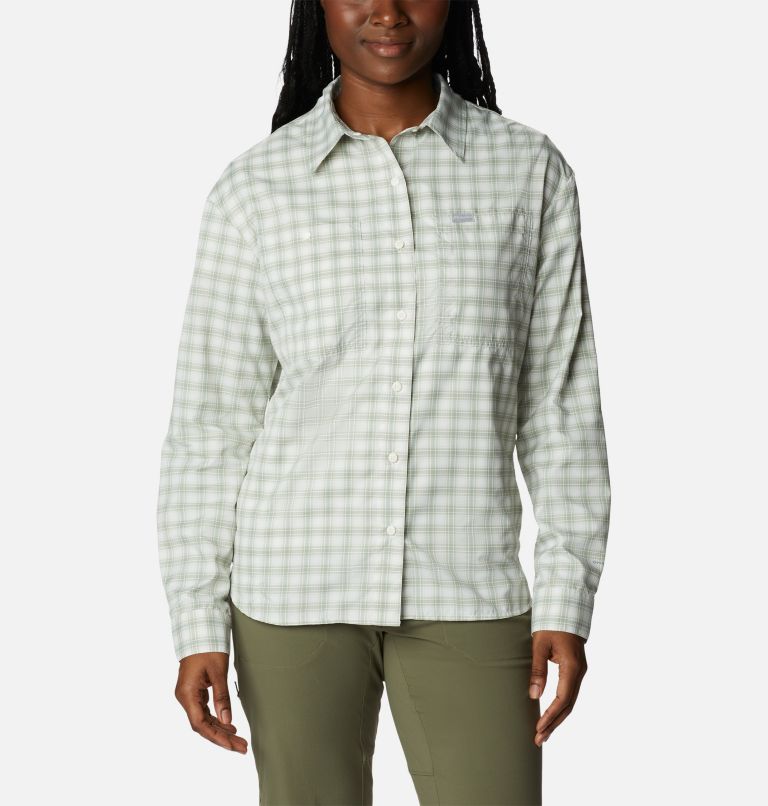 Women's Silver Ridge Utility Patterned Long Sleeve Shirt, Color: White, Peak Plaid, image 1
