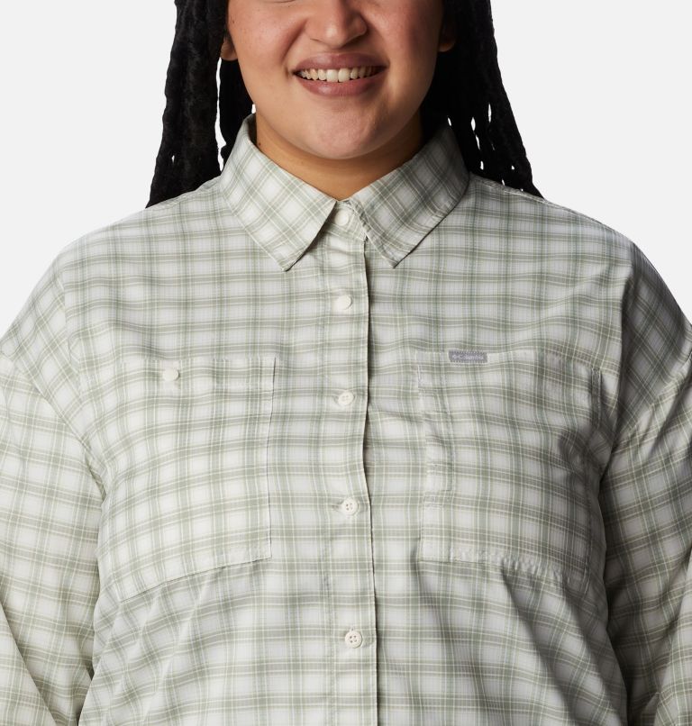 Women's Silver Ridge Utility Patterned Long Sleeve Shirt - Plus Size, Color: White, Peak Plaid, image 4