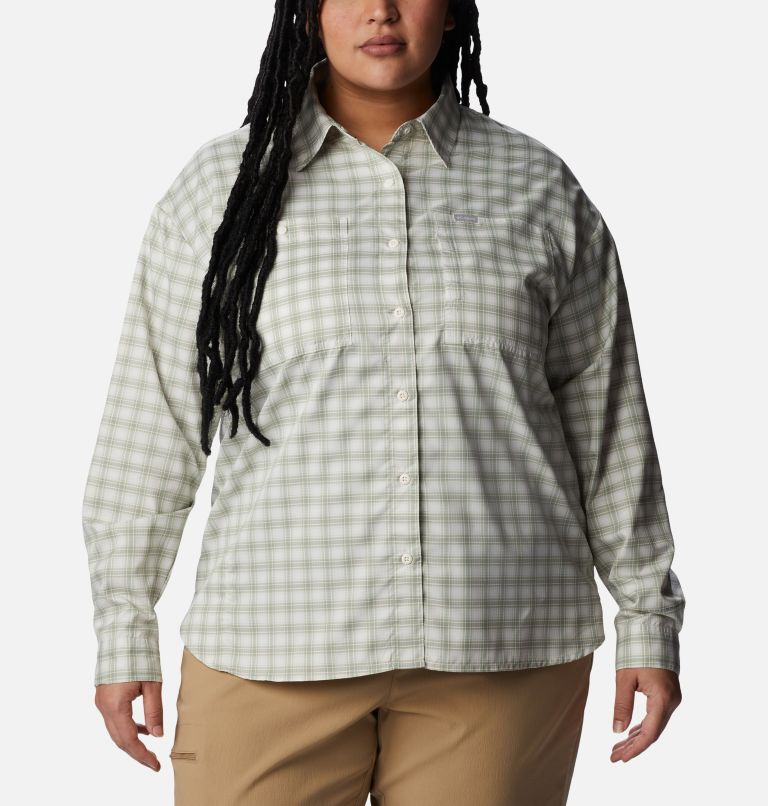 Women's Silver Ridge Utility Patterned Long Sleeve Shirt - Plus Size, Color: White, Peak Plaid, image 1