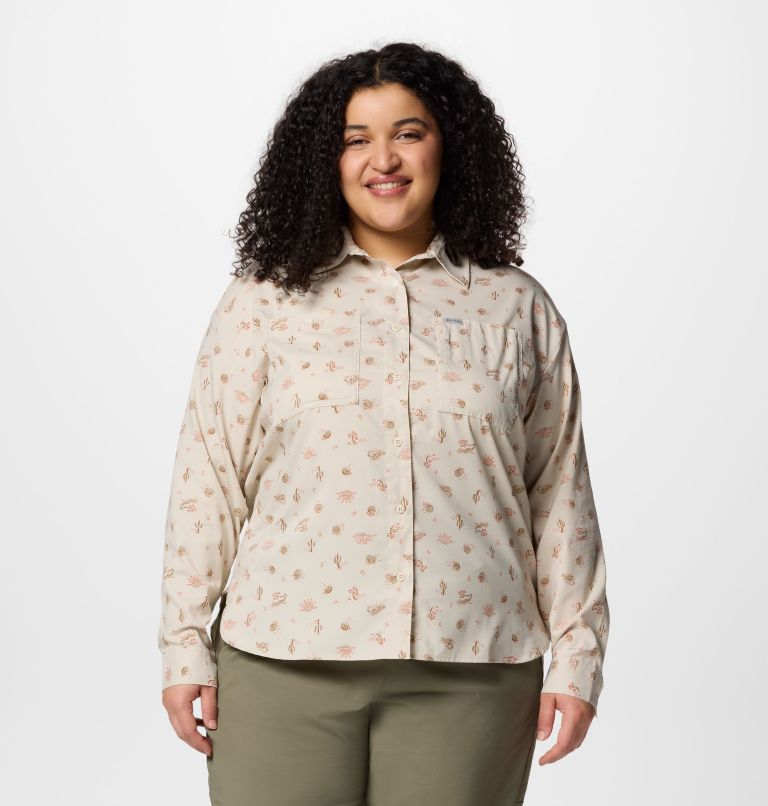 Women's Silver Ridge Utility Patterned Long Sleeve Shirt - Plus Size, Color: Dark Stone Deserted, image 1