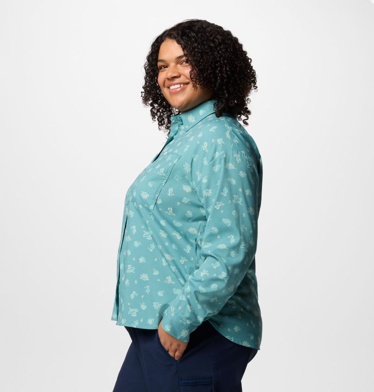 Women's Silver Ridge Utility Patterned Long Sleeve Shirt - Plus Size, Color: Teal Deserted, image 3