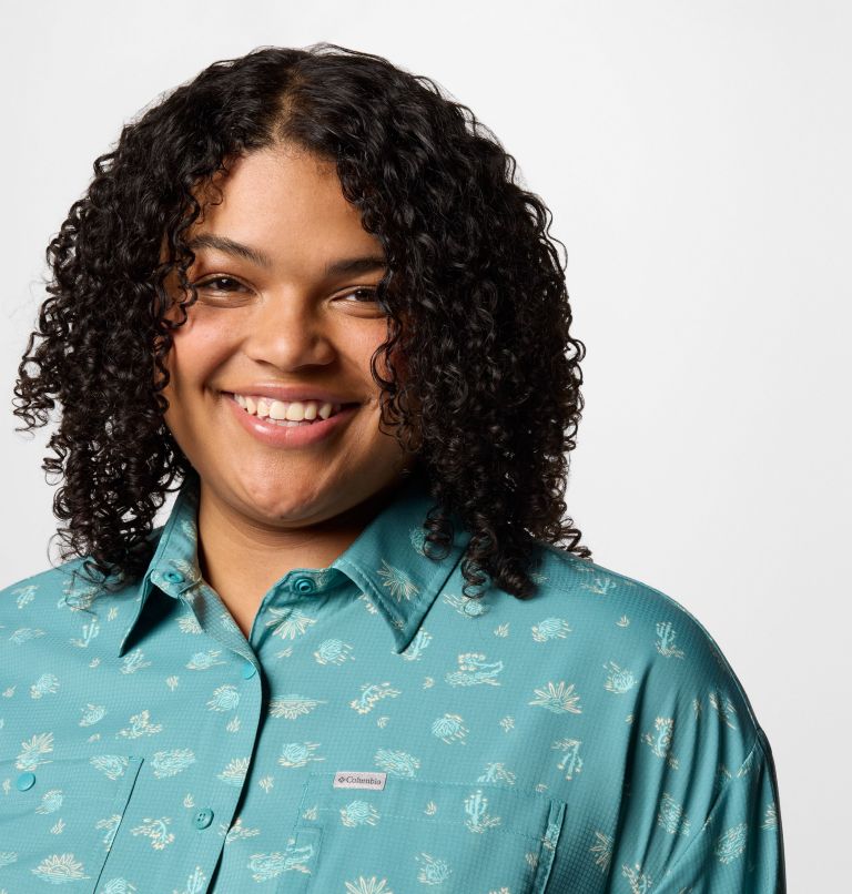 Women's Silver Ridge Utility Patterned Long Sleeve Shirt - Plus Size, Color: Teal Deserted, image 4