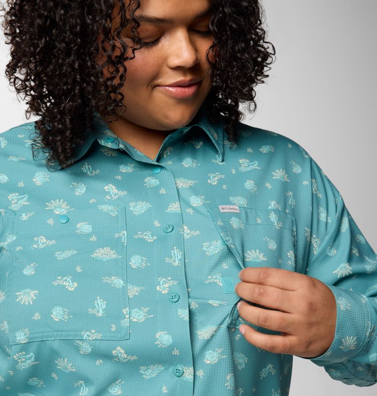 Women's Silver Ridge Utility Patterned Long Sleeve Shirt - Plus Size, Color: Teal Deserted, image 5