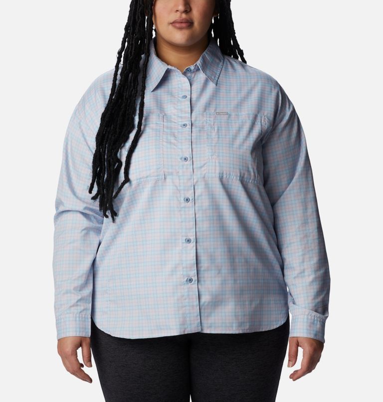Thumbnail: Women's Silver Ridge Utility Patterned Long Sleeve Shirt - Plus Size, Color: Purple Tint, Peak Plaid, image 1