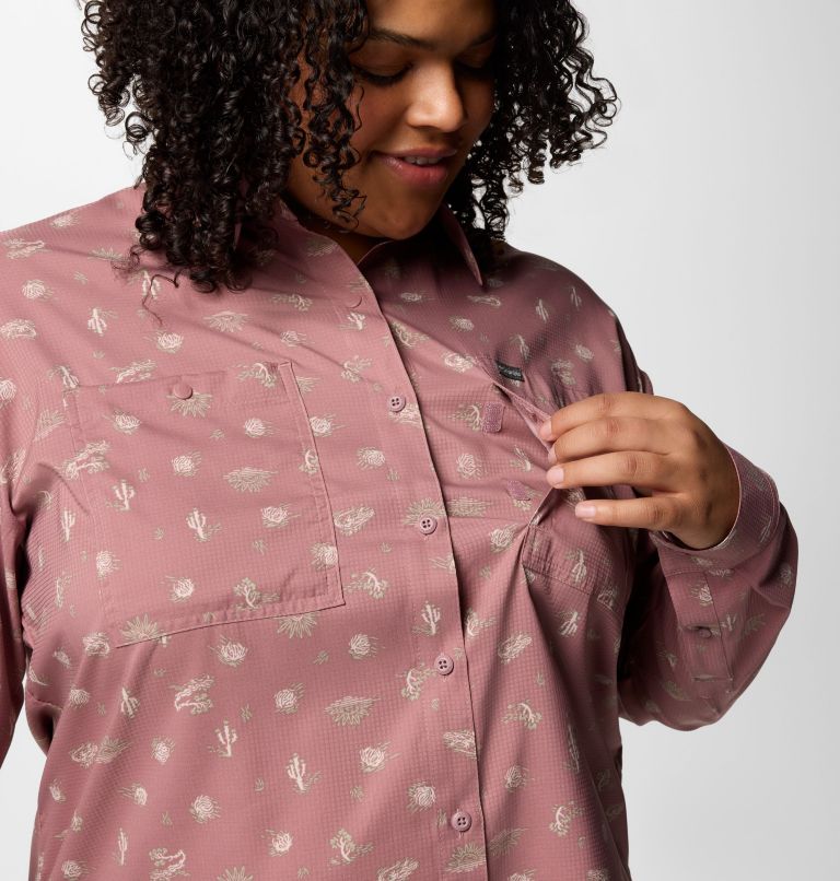 Women's Silver Ridge Utility Patterned Long Sleeve Shirt - Plus Size, Color: Fig Deserted, image 6