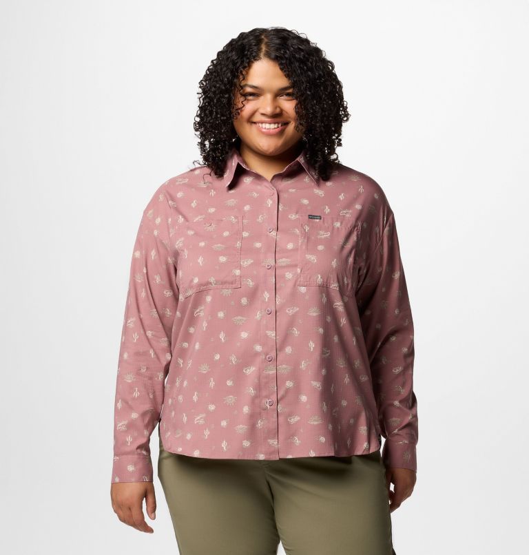 Women's Silver Ridge Utility Patterned Long Sleeve Shirt - Plus Size, Color: Fig Deserted, image 1