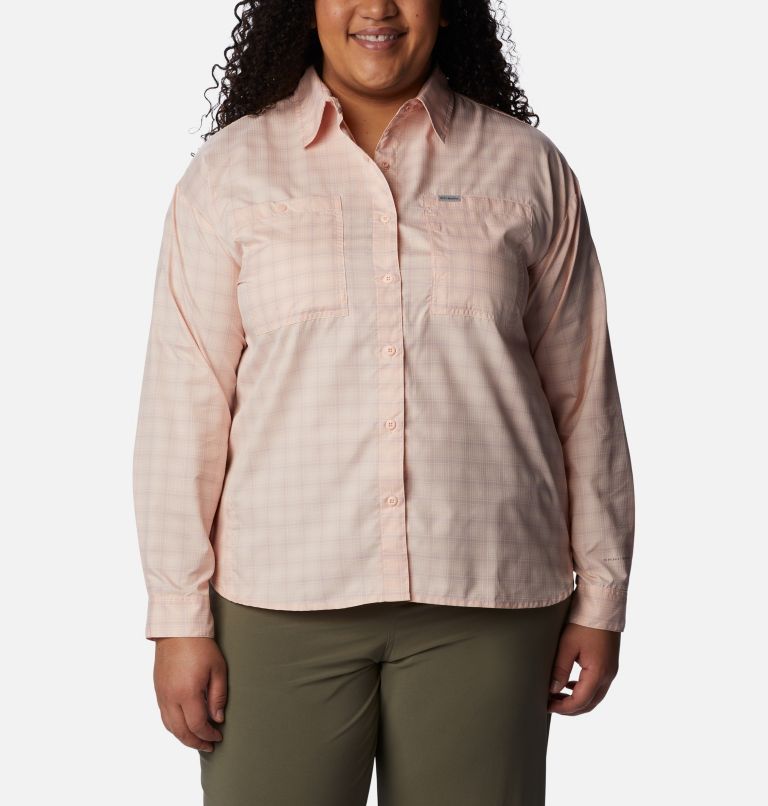 Thumbnail: Women's Silver Ridge Utility Patterned Long Sleeve Shirt - Plus Size, Color: Peach Blossom, Peak Plaid, image 1