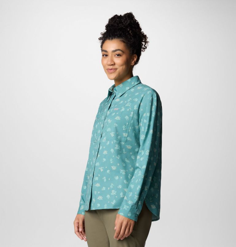 Women's Silver Ridge Utility Patterned Long Sleeve Shirt, Color: Teal Deserted, image 3