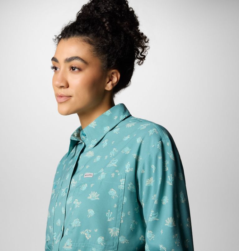 Women's Silver Ridge Utility Patterned Long Sleeve Shirt, Color: Teal Deserted, image 4