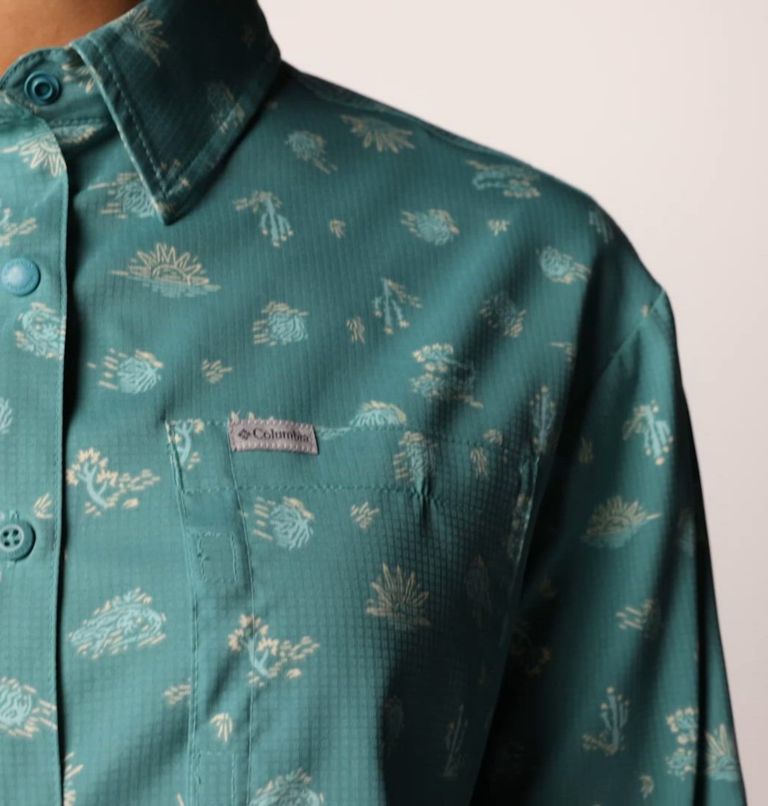 Women's Silver Ridge Utility Patterned Long Sleeve Shirt, Color: Teal Deserted