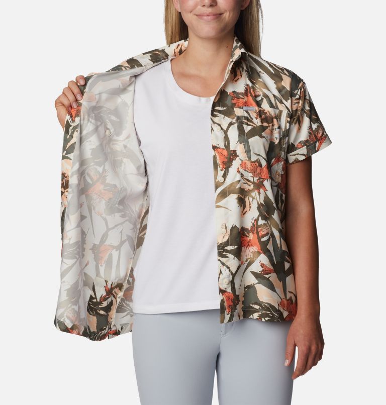 Women's Silver Ridge Utility Short Sleeve Shirt, Color: Chalk, Floriculture, image 7