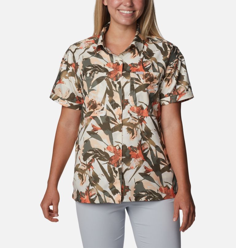 Women's Silver Ridge Utility Short Sleeve Shirt, Color: Chalk, Floriculture, image 1