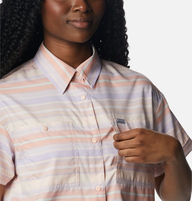 Women's Silver Ridge Utility Short Sleeve Shirt, Color: Peach, Painted Hills Stripe, image 4