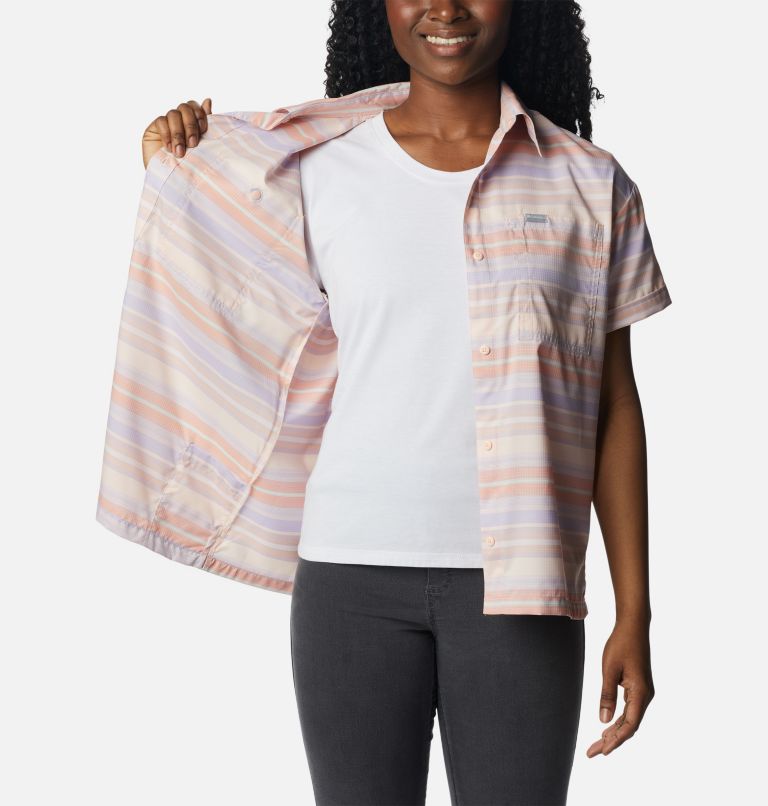 Women's Silver Ridge Utility Short Sleeve Shirt, Color: Peach, Painted Hills Stripe, image 5