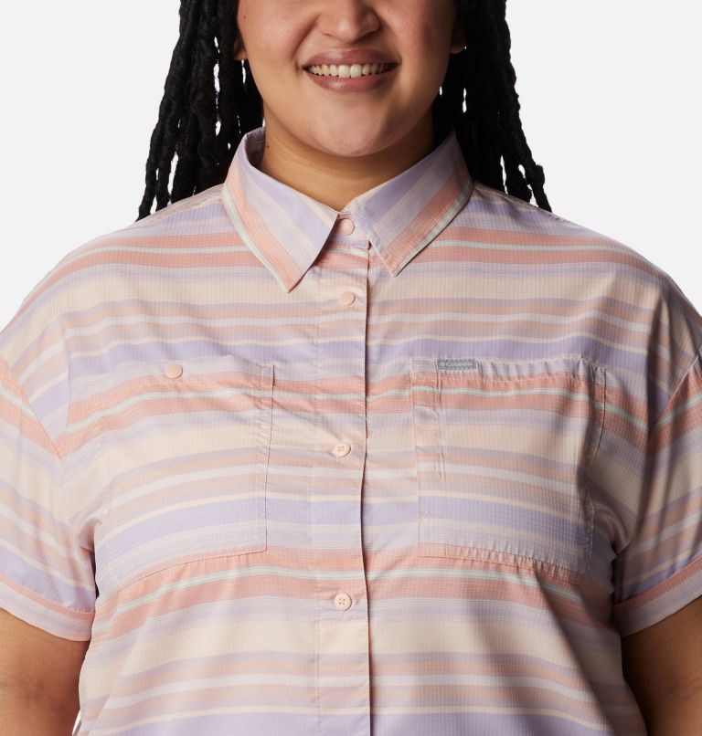 Women's Silver Ridge Utility Short Sleeve Shirt - Plus Size, Color: Peach, Painted Hills Stripe, image 4