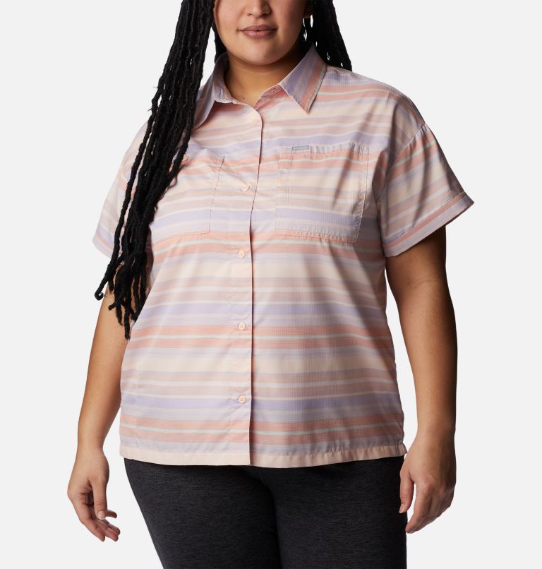 Women's Silver Ridge Utility Short Sleeve Shirt - Plus Size, Color: Peach, Painted Hills Stripe, image 1
