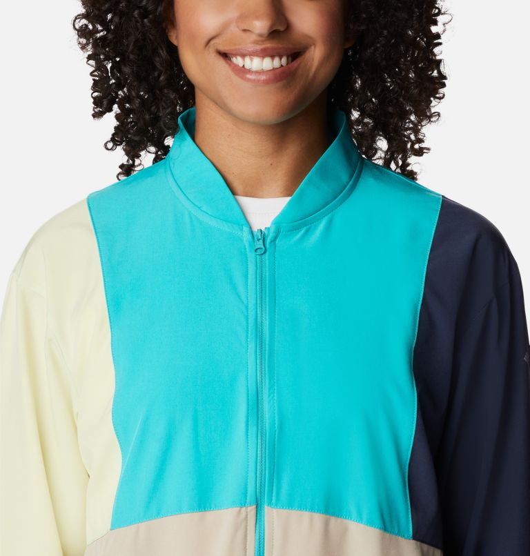 Women's Columbia Hike Jacket, Color: Ancient Fossil, Bright Aqua, Nocturnal, image 4