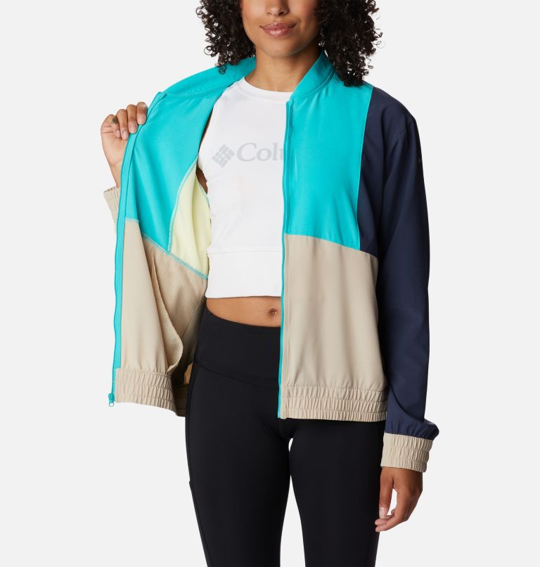 Women's Columbia Hike Jacket, Color: Ancient Fossil, Bright Aqua, Nocturnal, image 5