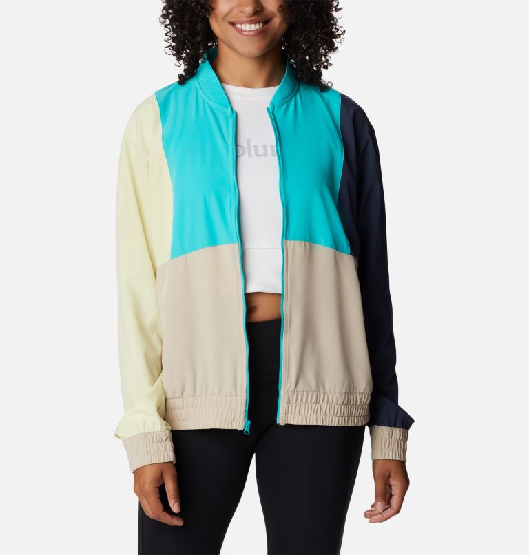 Women's Columbia Hike Jacket, Color: Ancient Fossil, Bright Aqua, Nocturnal, image 6