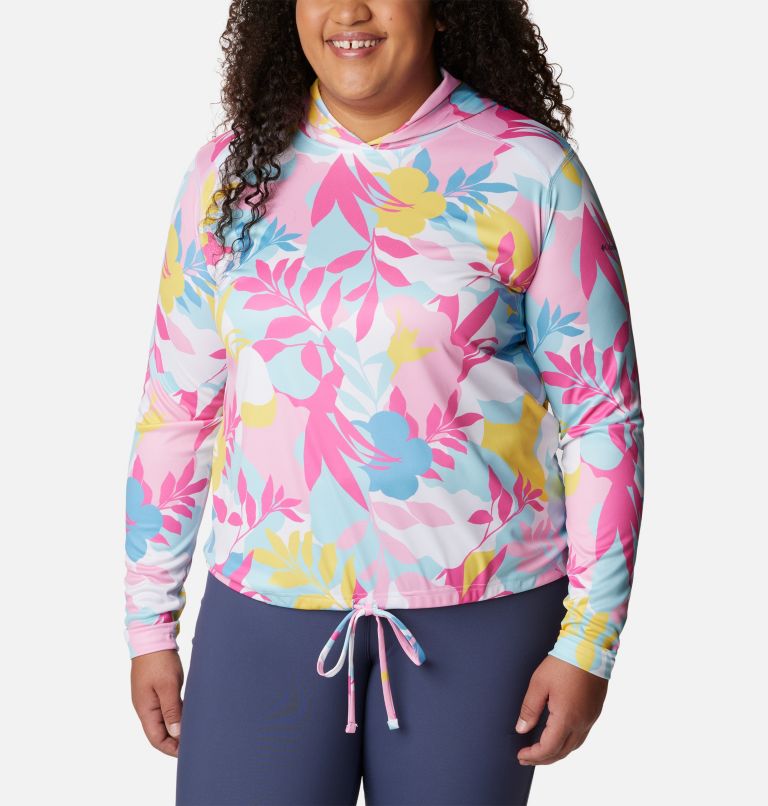 Thumbnail: Summerdry LS Printed Hoodie | 101 | 2X, Color: White, Floriated, image 1
