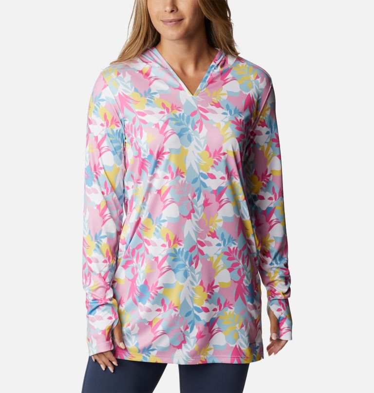 Women's Summerdry Coverup Printed Tunic, Color: White, Floriated, image 1
