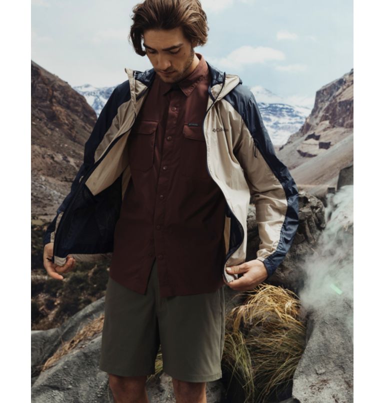 Men's Loop Trail Windbreaker, Color: Ancient Fossil, Collegiate Navy, image 10