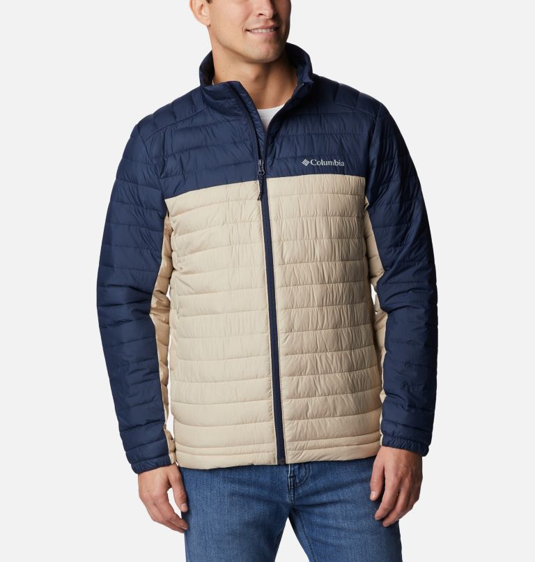 Men's Silver Falls Jacket, Color: Ancient Fossil, Collegiate Navy, image 1