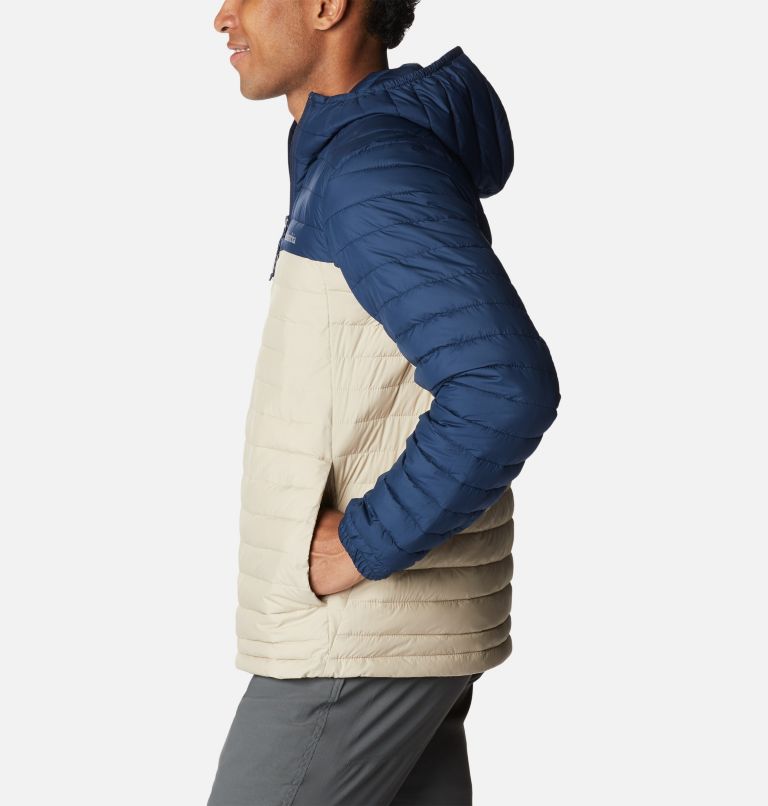 Men's Silver Falls Hooded Insulated Jacket, Color: Ancient Fossil, Collegiate Navy, image 3