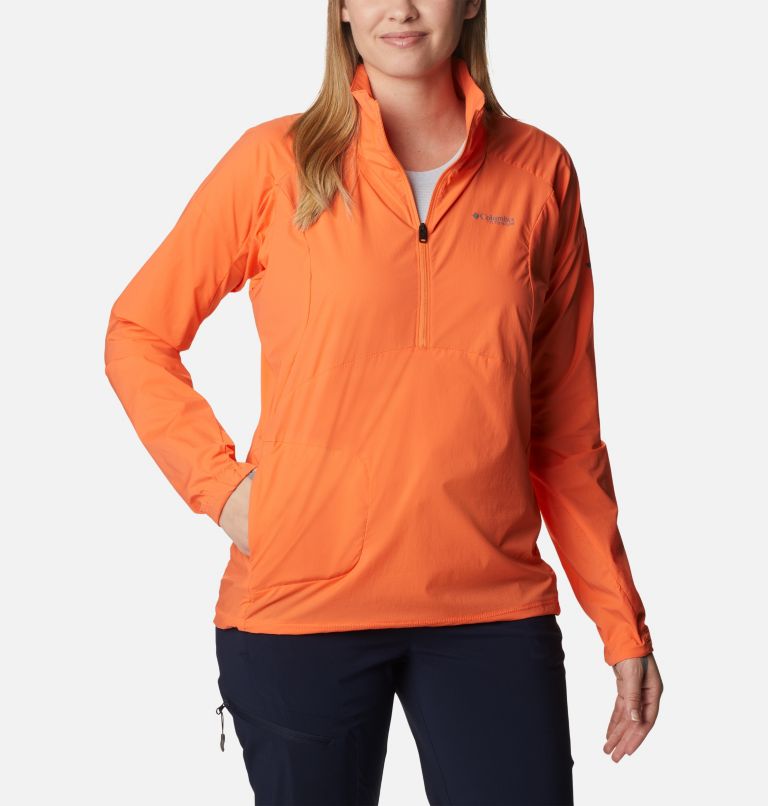 Thumbnail: Women's Titan Pass Lightweight Half Zip, Color: Sunset Orange, image 1