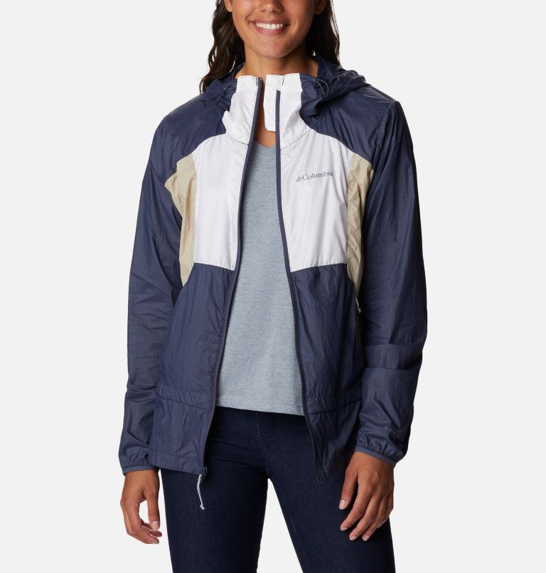 Women's Loop Trail Windbreaker, Color: Nocturnal, Ancient Fossil, White, image 7