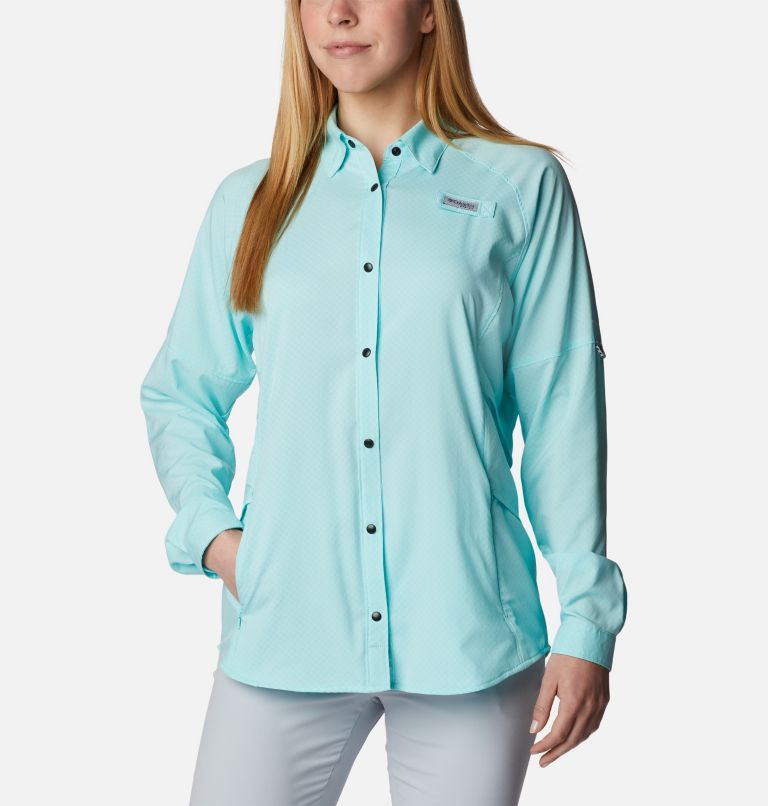 Women's PFG Cool Release Airgill Long Sleeve Shirt, Color: Gulf Stream, image 1