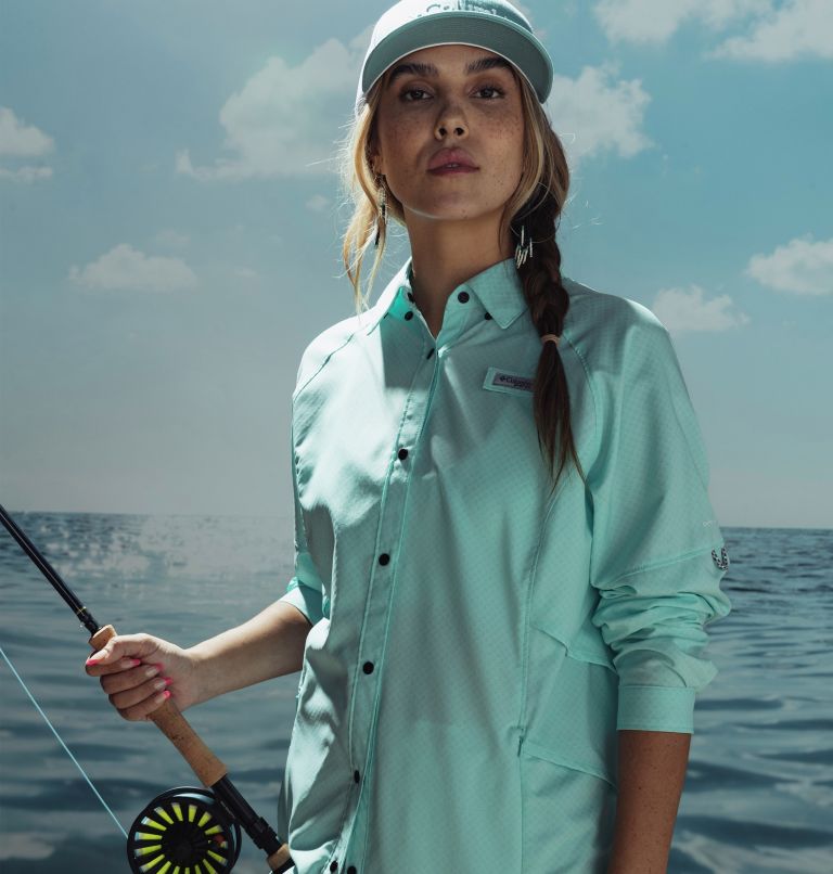 Thumbnail: Women's PFG Cool Release Airgill Long Sleeve Shirt, Color: Gulf Stream, image 10