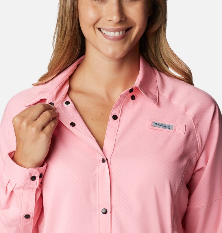Thumbnail: Women's PFG Cool Release Airgill Long Sleeve Shirt, Color: Pink Pop, image 6