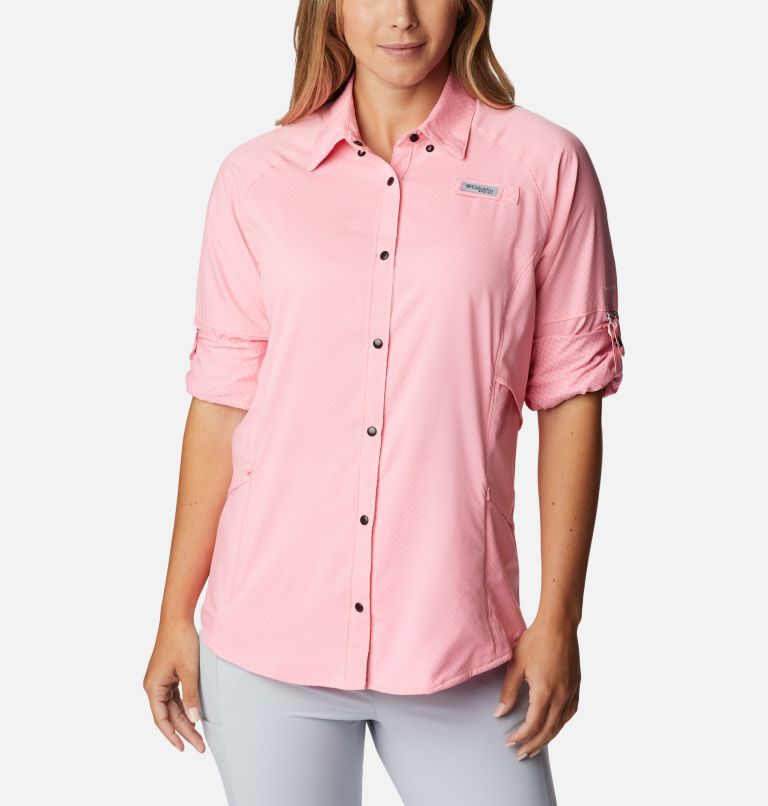 Thumbnail: Women's PFG Cool Release Airgill Long Sleeve Shirt, Color: Pink Pop, image 9