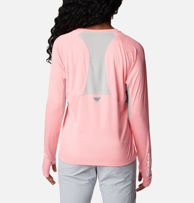 Chandail à manches longues aéré PFG Tidal Tee Femme, Color: Pink Pop, White Logo, image 2