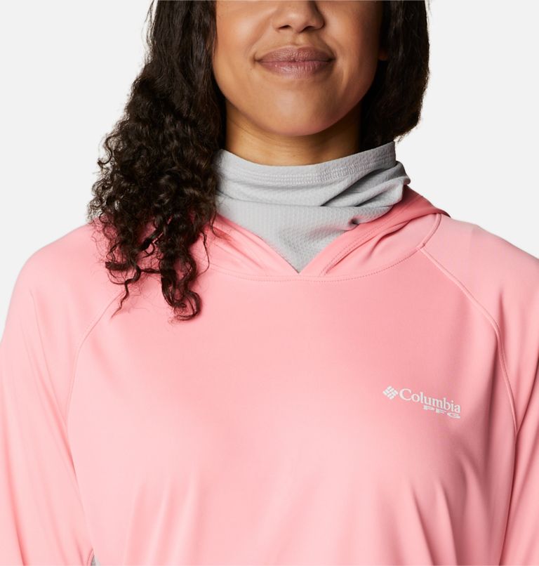Women's PFG Tidal Tee Vent Hoodie, Color: Pink Pop, White Logo, image 6