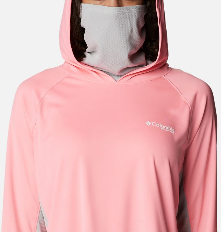 Women's PFG Tidal Tee Vent Hoodie, Color: Pink Pop, White Logo, image 7