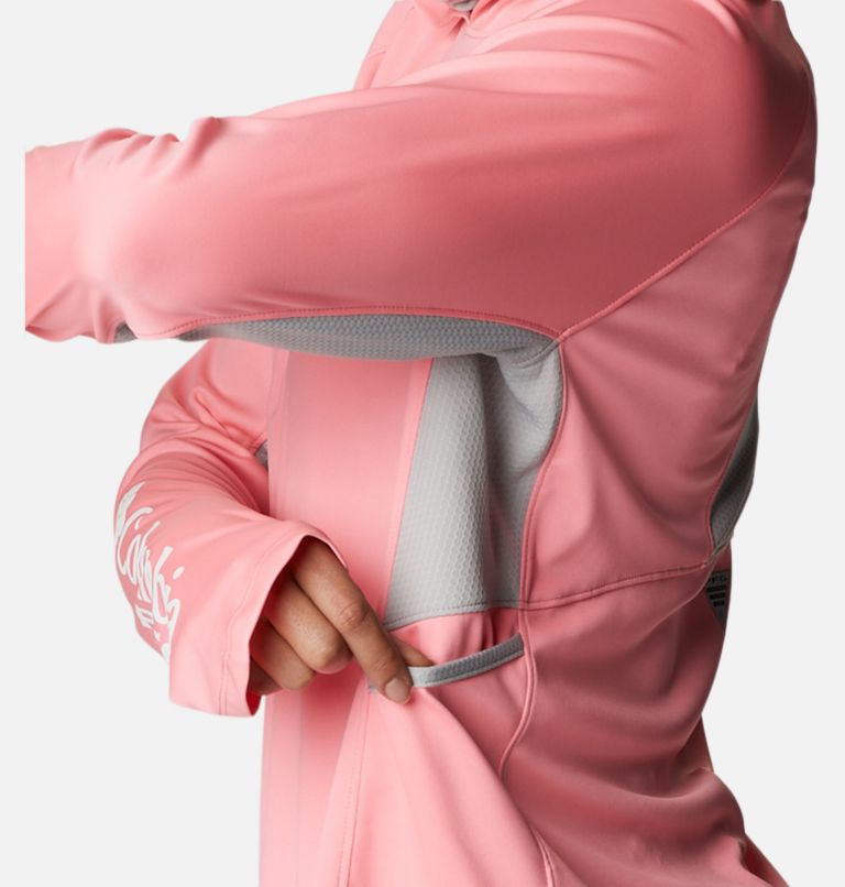 Chandail à capuchon aéré PFG Tidal Tee Femme, Color: Pink Pop, White Logo, image 8