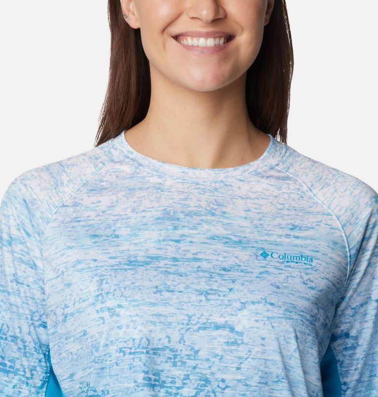 Thumbnail: Women’s PFG Super Tidal Tee Vent Long Sleeve Shirt, Color: Ocean Blue Digiscale Fade, image 4